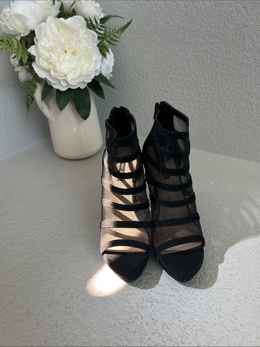 Parker Black Strappy Mesh High Heel Sandals